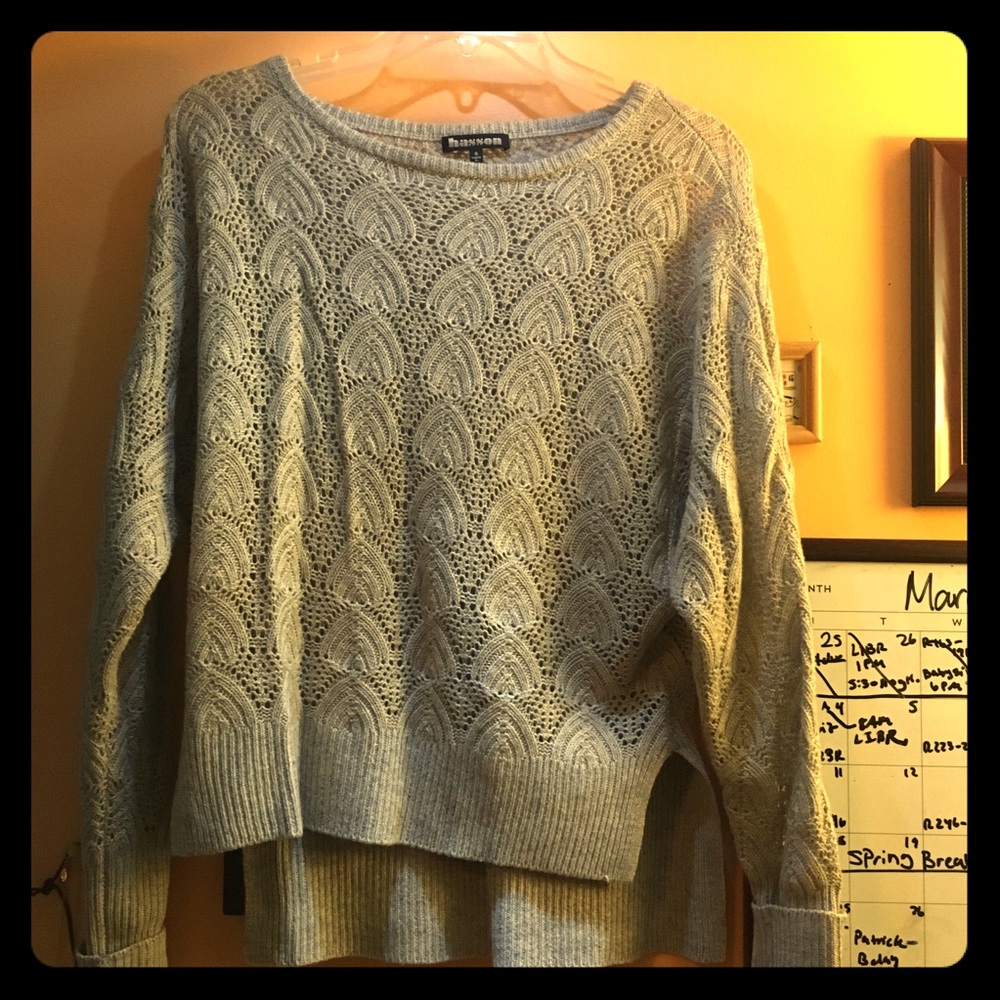 Hasson Cashmere Sweater, knit stitch work (S gray)